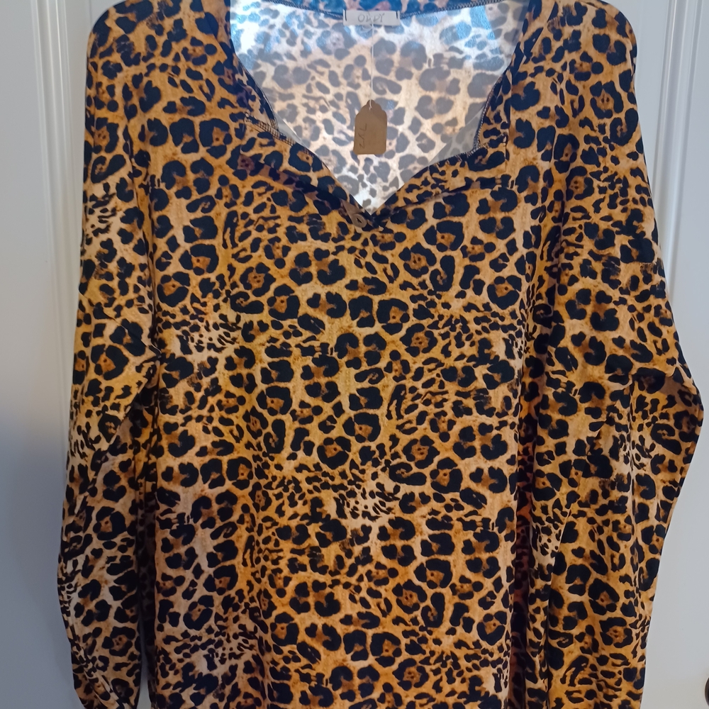 ODDY Leopard Print Blouse - Black and Tan